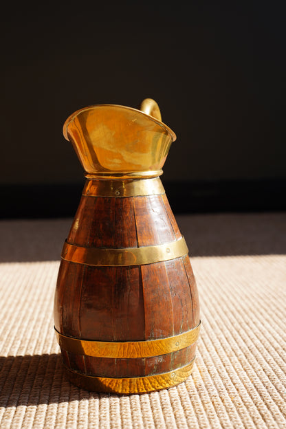 Vintage French Oak and Brass Cider Pitcher
