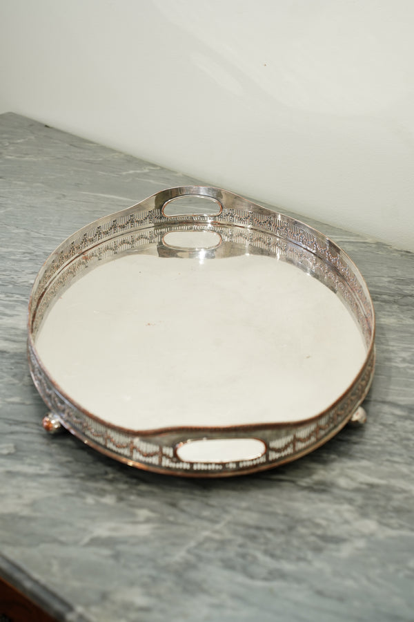 Antique Silver Plate Gallery Tray, Oval Serving Tray secondary view