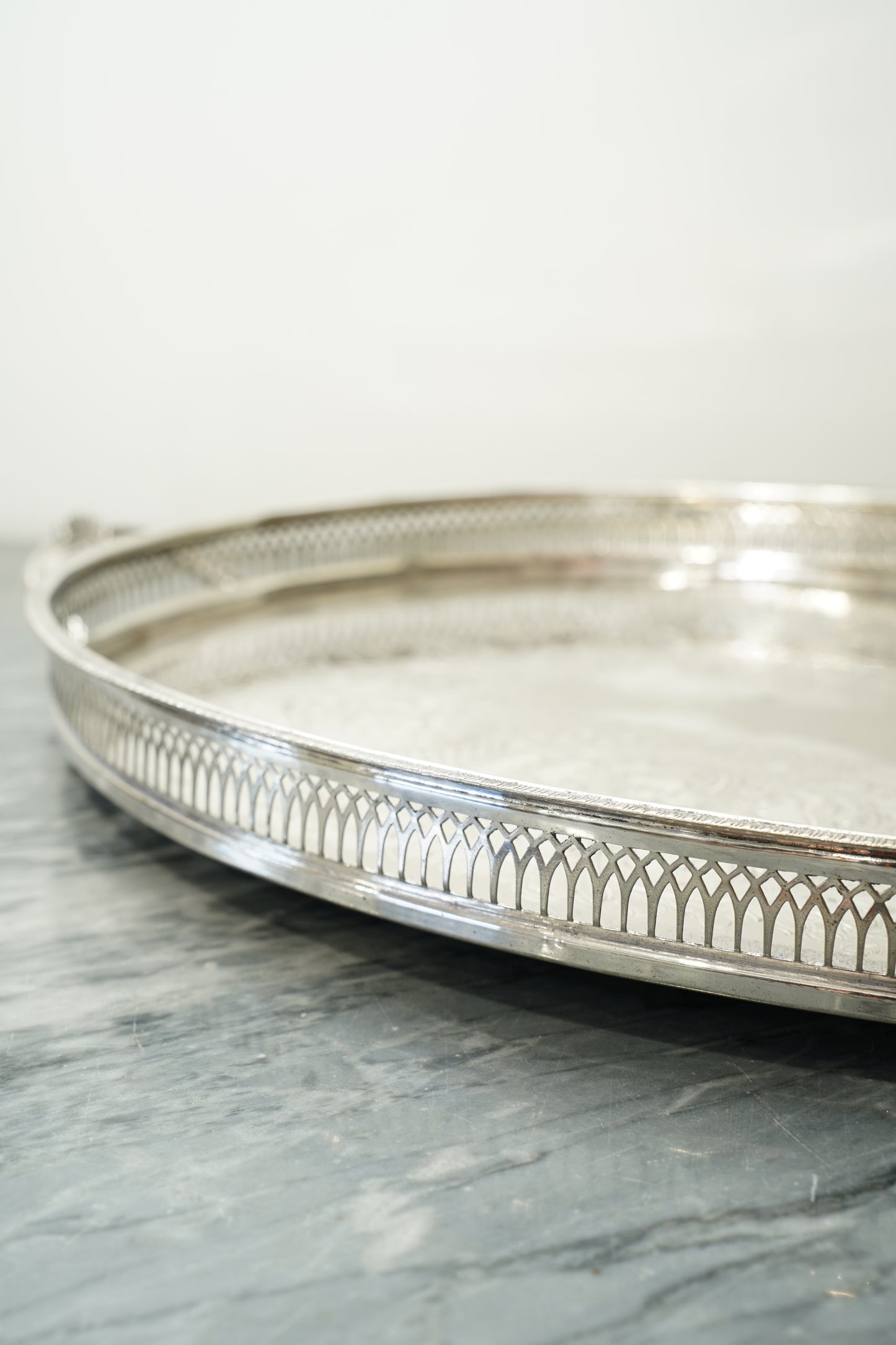 Vintage Cavalier Silver Plate Oval Gallery Tray, England