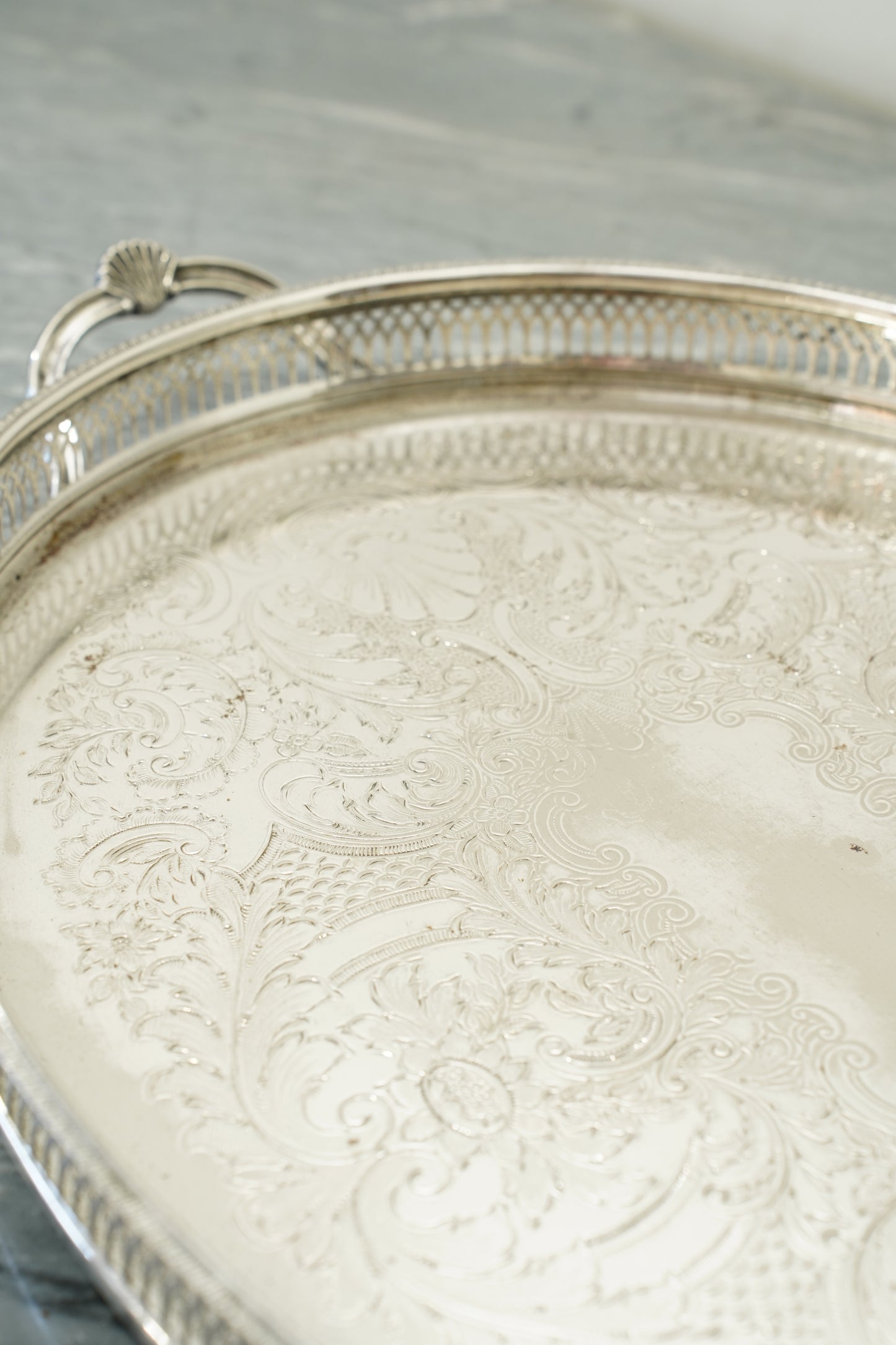 Vintage Cavalier Silver Plate Oval Gallery Tray, England