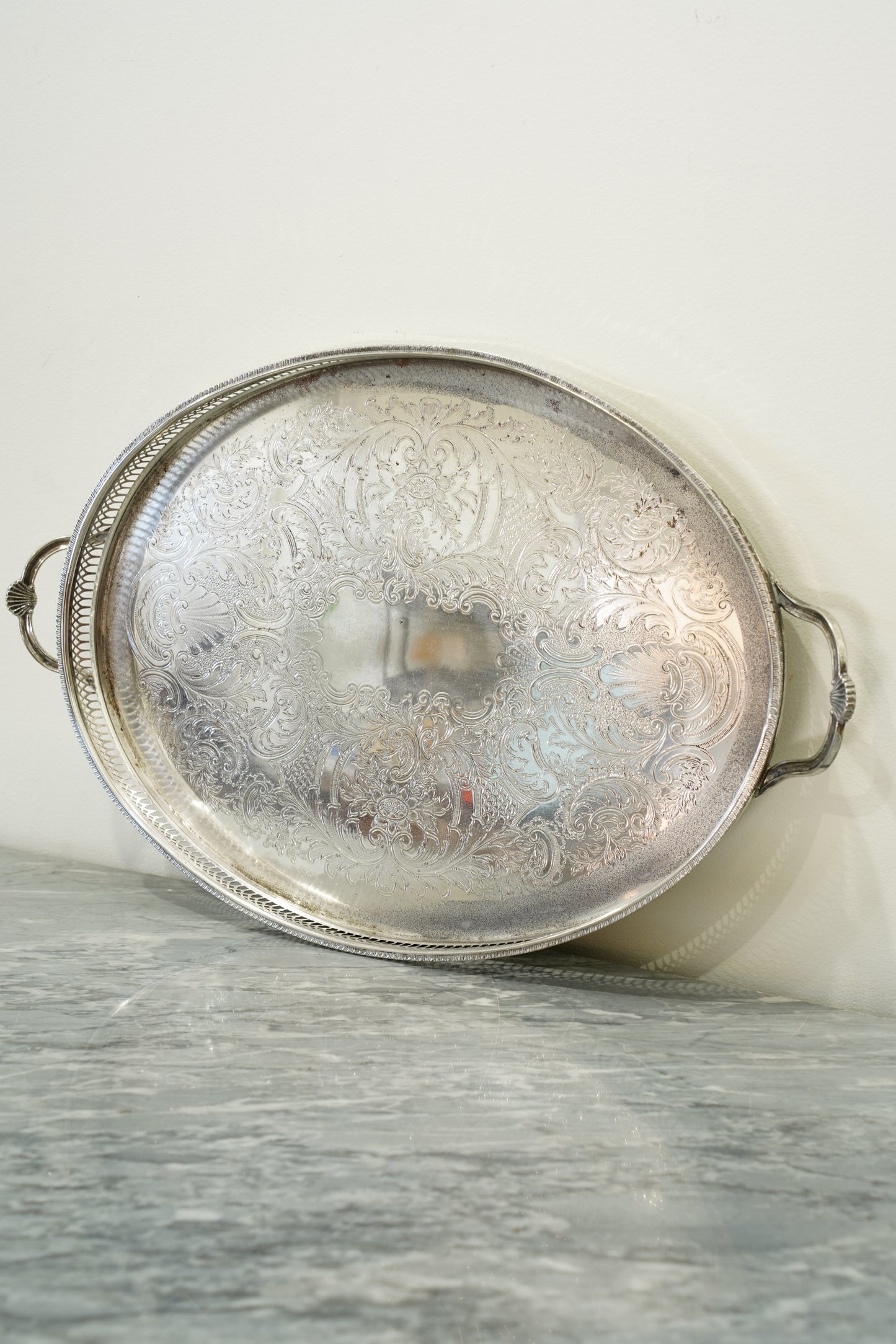 Vintage Cavalier Silver Plate Oval Gallery Tray, England