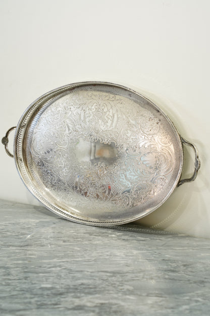 Vintage Cavalier Silver Plate Oval Gallery Tray, England