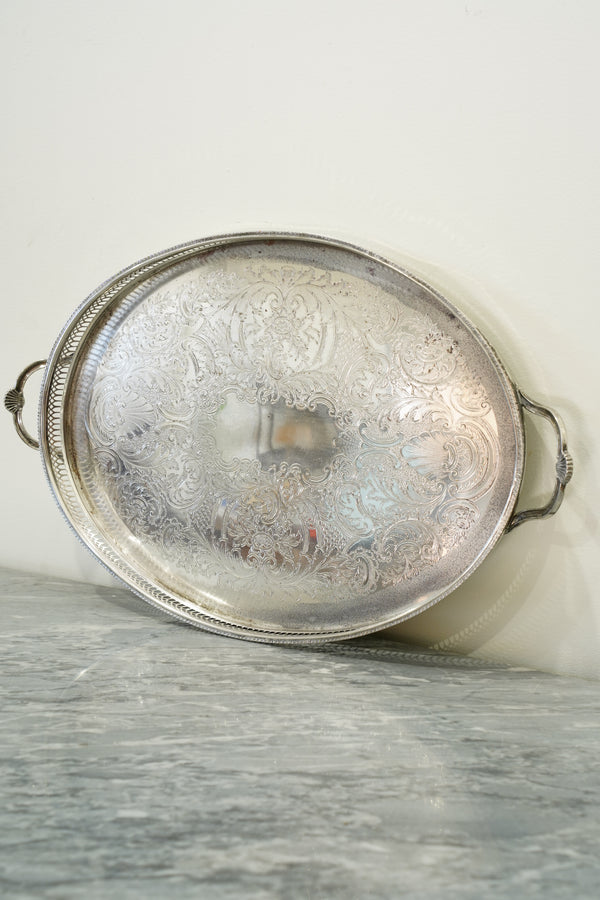 Vintage Cavalier Silver Plate Oval Gallery Tray, England