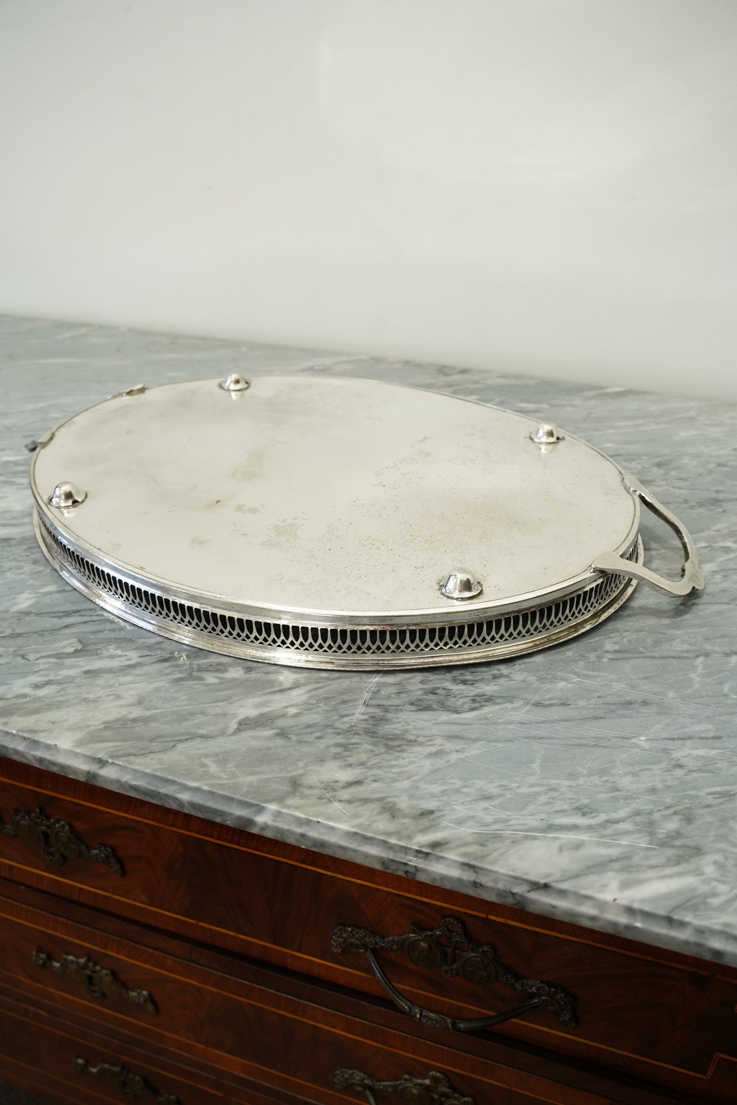 Vintage Cavalier Silver Plate Oval Gallery Tray, England