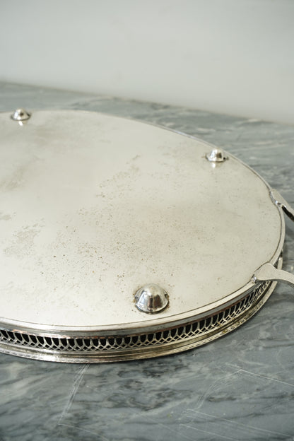 Vintage Cavalier Silver Plate Oval Gallery Tray, England