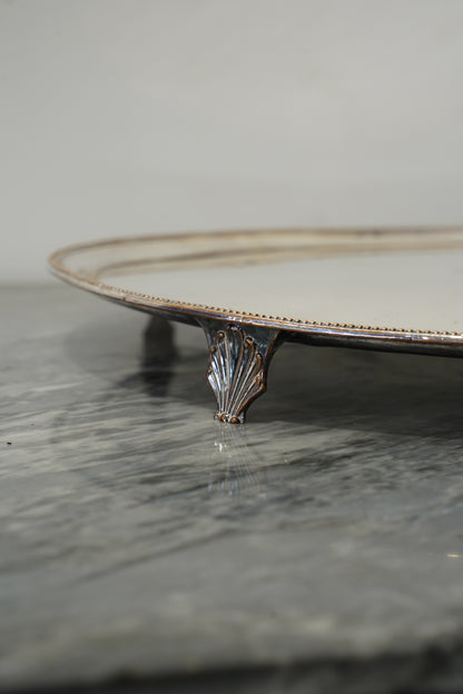 Vintage Round Silver Plate Serving Tray with Lion Crest, English