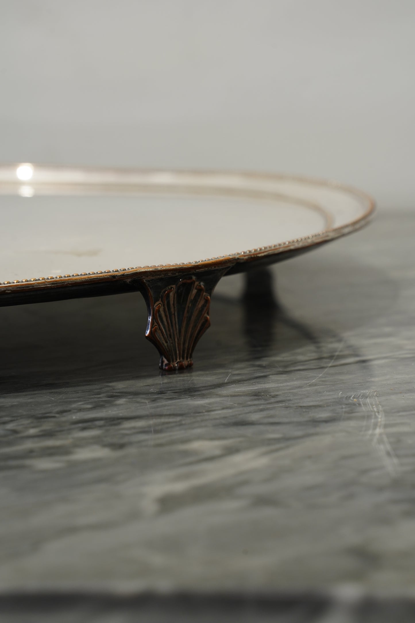Vintage Round Silver Plate Serving Tray with Lion Crest, English