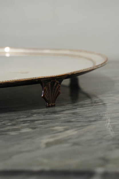 Vintage Round Silver Plate Serving Tray with Lion Crest, English
