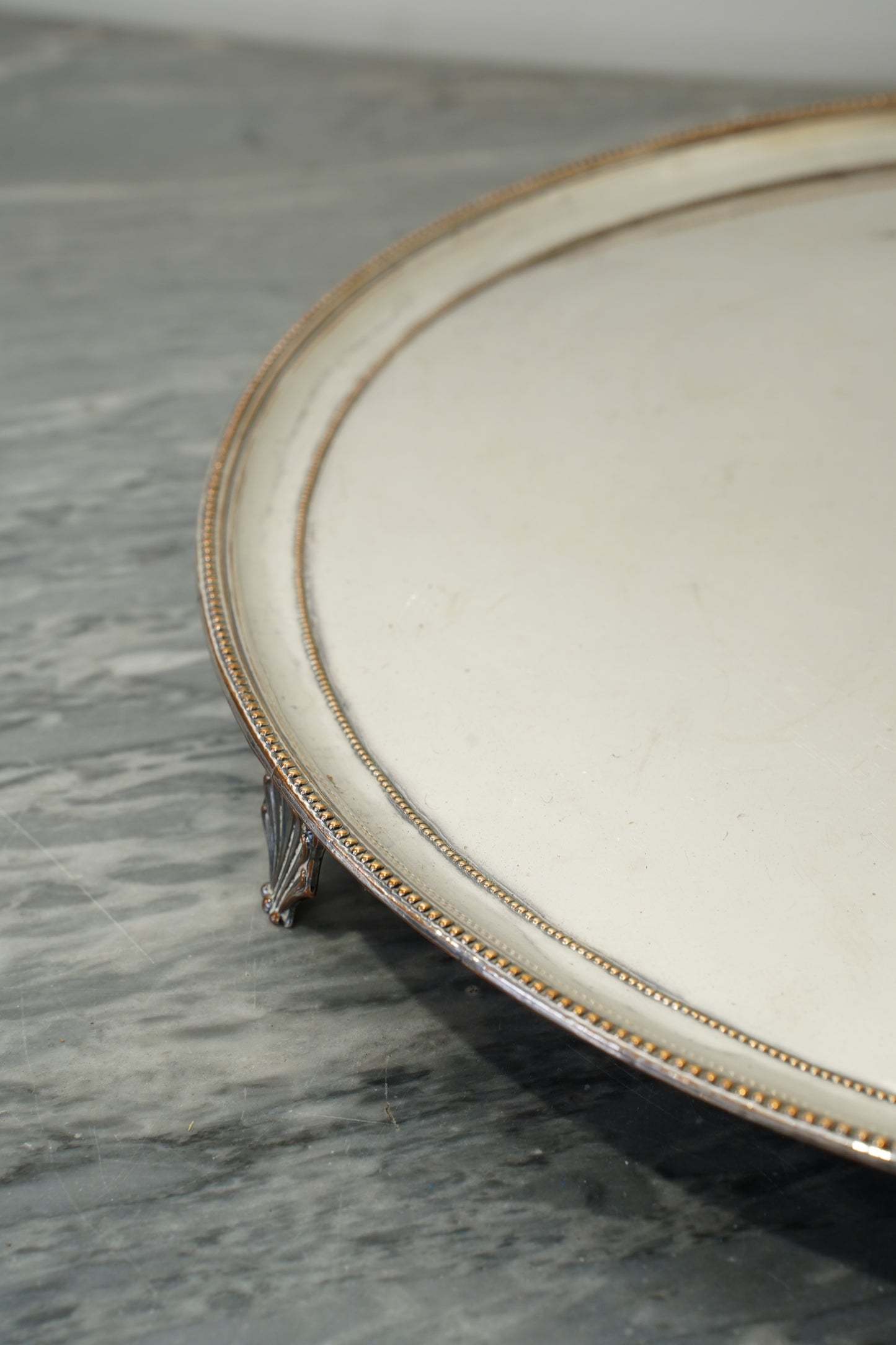 Vintage Round Silver Plate Serving Tray with Lion Crest, English
