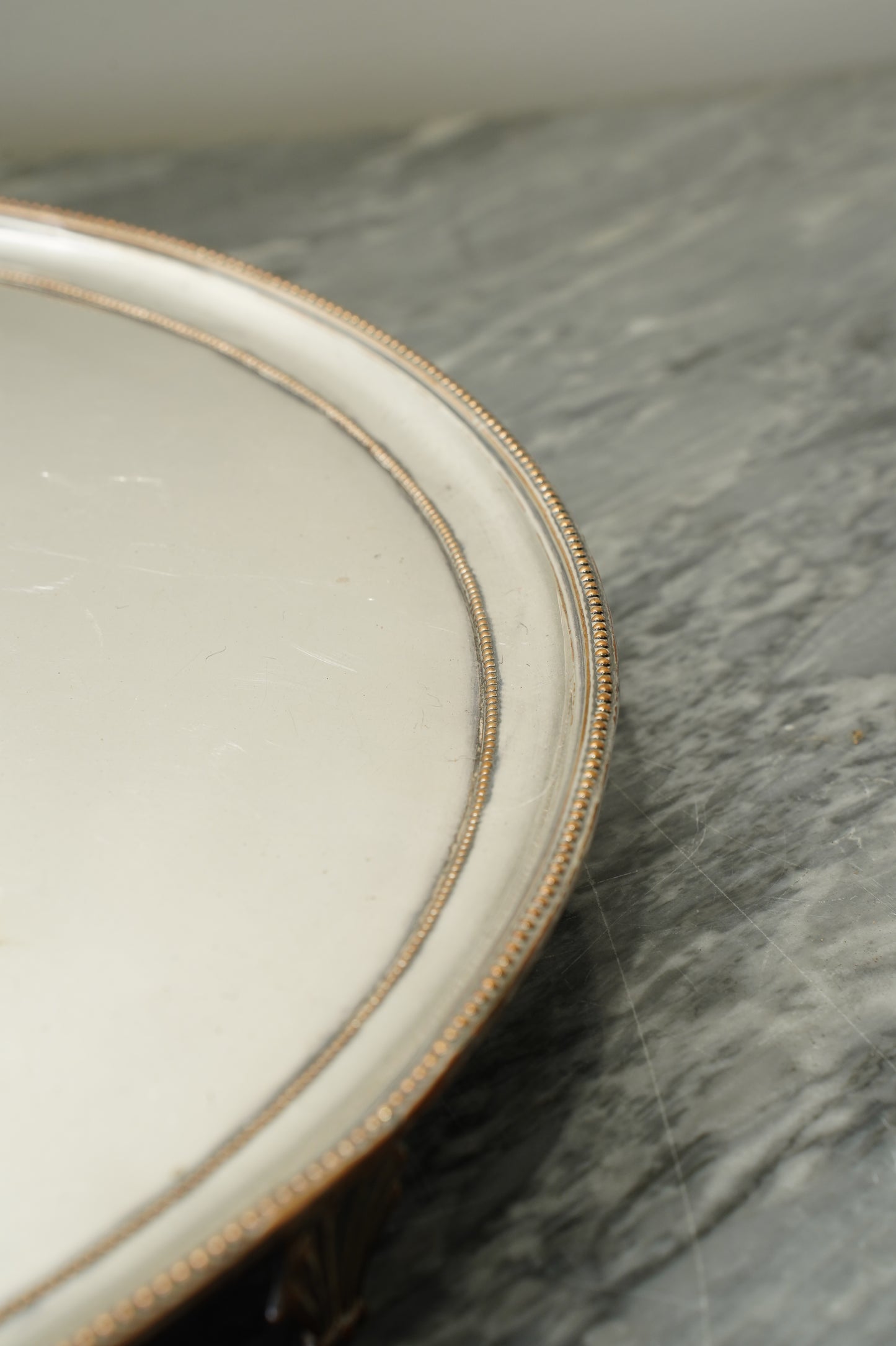 Vintage Round Silver Plate Serving Tray with Lion Crest, English
