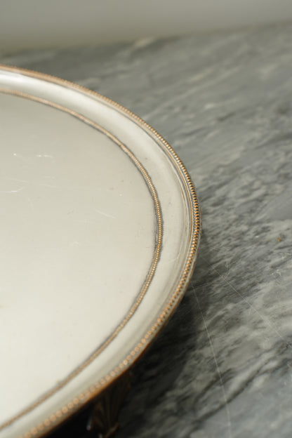 Vintage Round Silver Plate Serving Tray with Lion Crest, English
