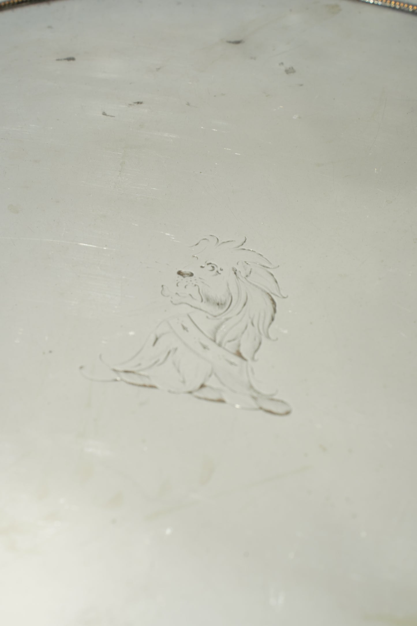 Vintage Round Silver Plate Serving Tray with Lion Crest, English