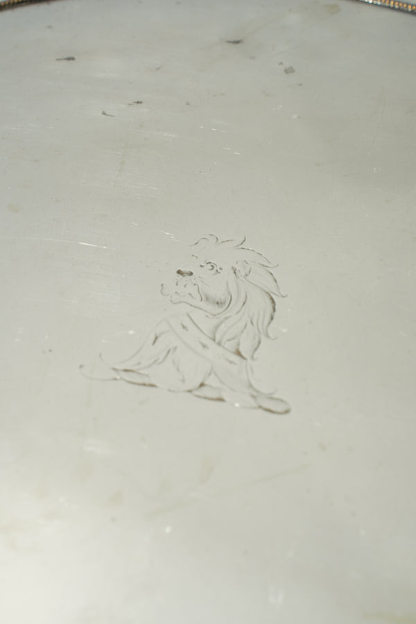 Vintage Round Silver Plate Serving Tray with Lion Crest, English secondary view
