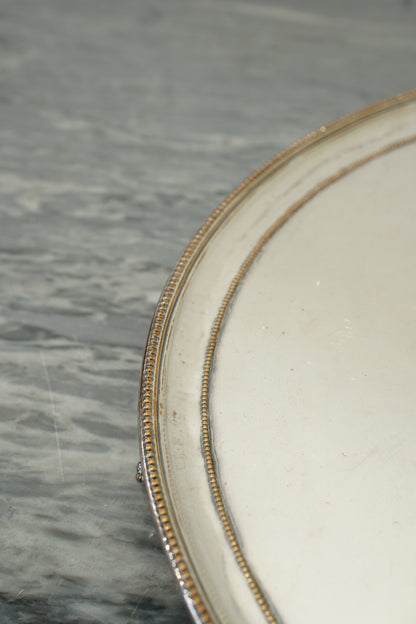 Vintage Round Silver Plate Serving Tray with Lion Crest, English