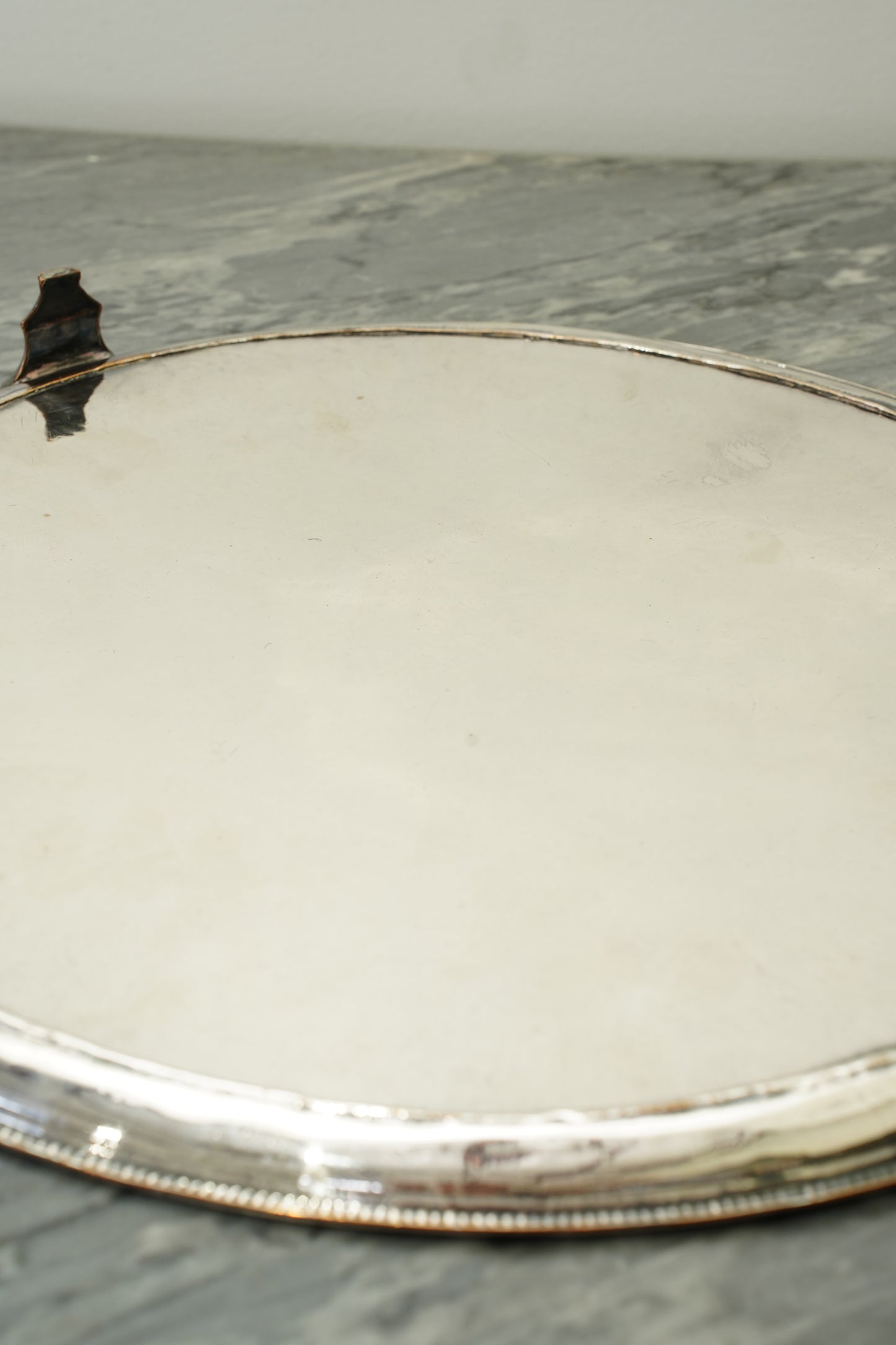 Vintage Round Silver Plate Serving Tray with Lion Crest, English
