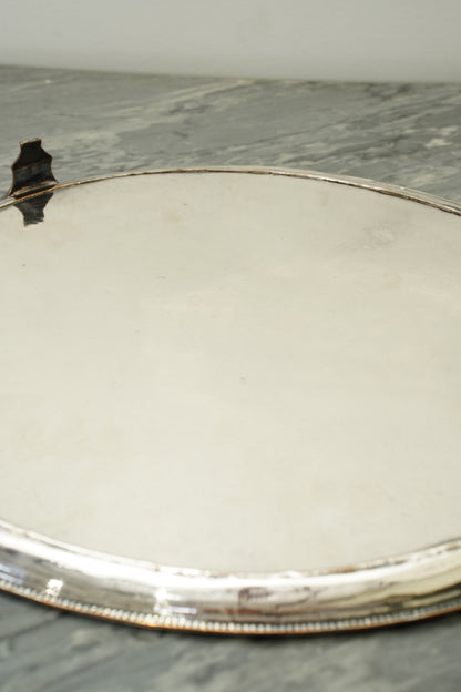 Vintage Round Silver Plate Serving Tray with Lion Crest, English