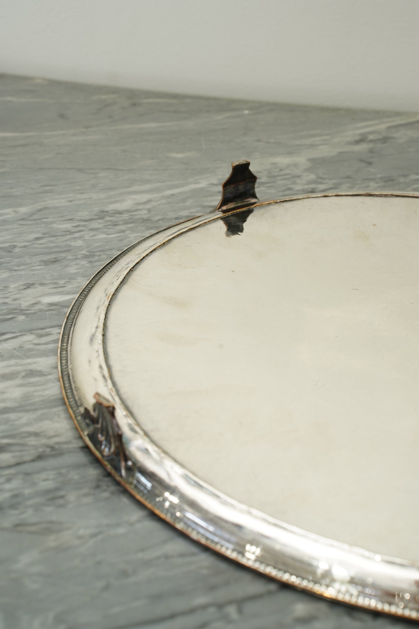 Vintage Round Silver Plate Serving Tray with Lion Crest, English