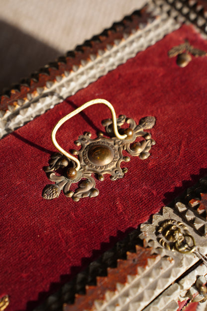 Antique Tramp Art Box, Red Velvet and Gilt Baskets, Circa 1900