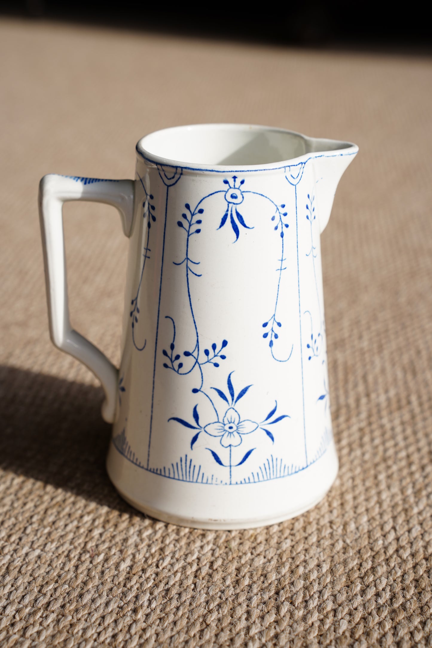 Blue and White Pitcher, Belgian Straw Flower Pattern