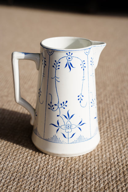 Blue and White Pitcher, Belgian Straw Flower Pattern