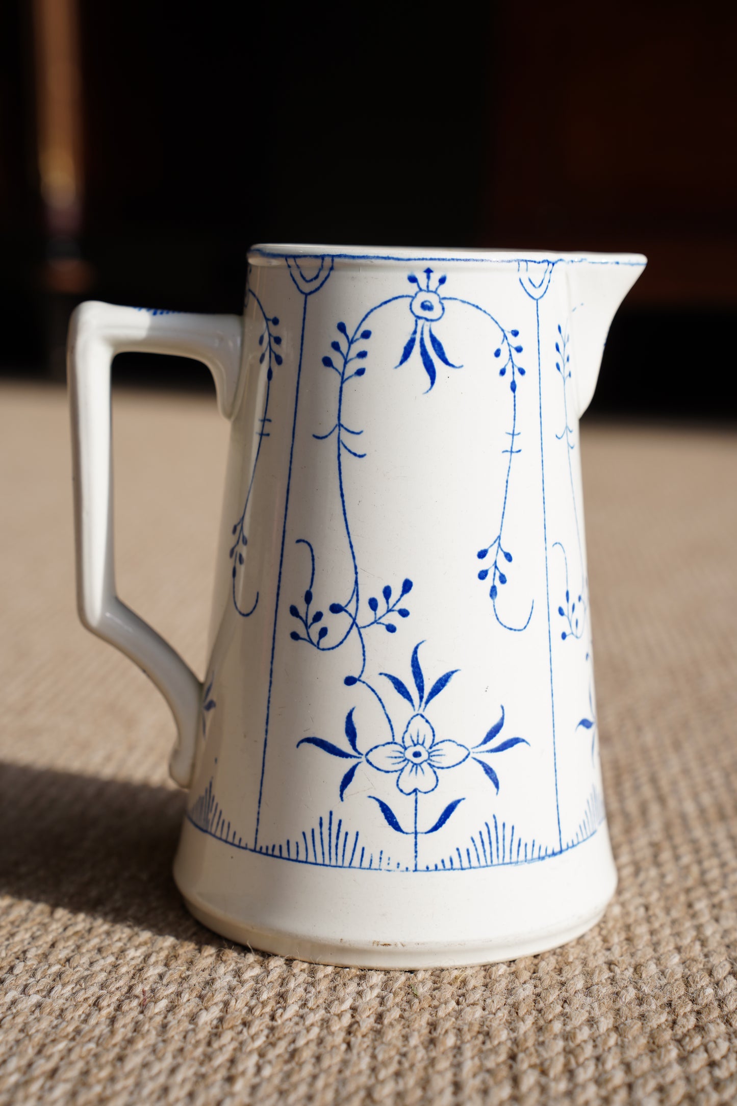 Blue and White Pitcher, Belgian Straw Flower Pattern
