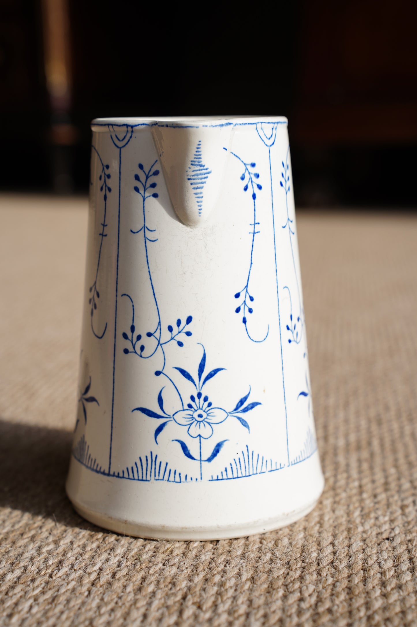 Blue and White Pitcher, Belgian Straw Flower Pattern