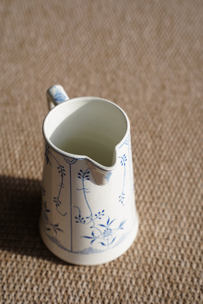 Blue and White Pitcher, Belgian Straw Flower Pattern