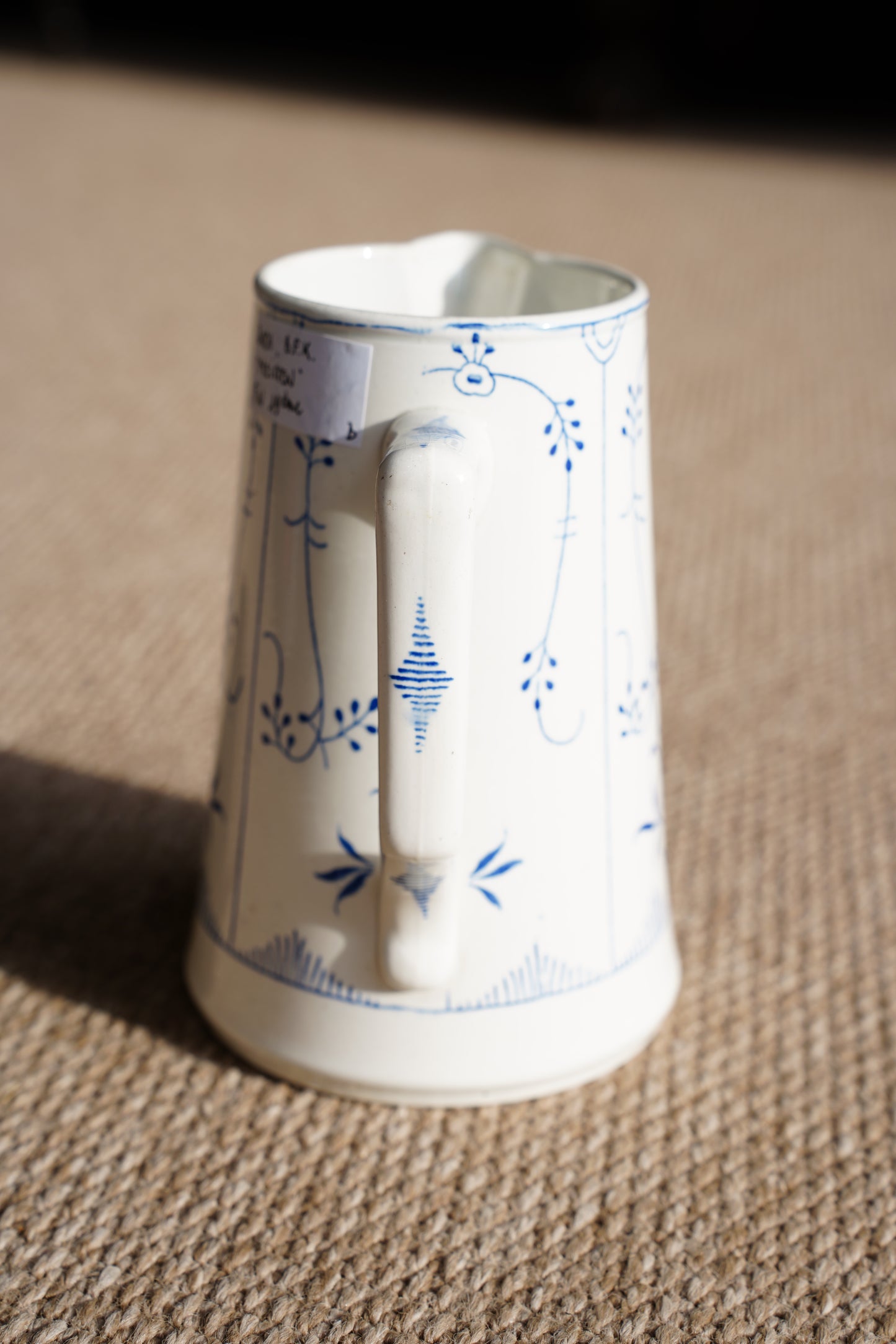 Blue and White Pitcher, Belgian Straw Flower Pattern
