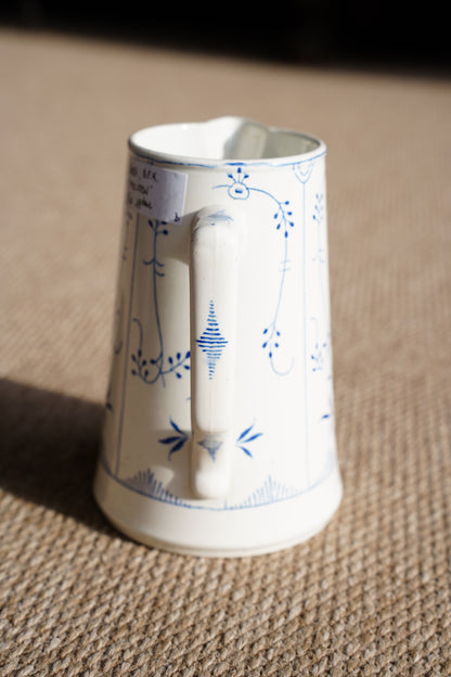 Blue and White Pitcher, Belgian Straw Flower Pattern