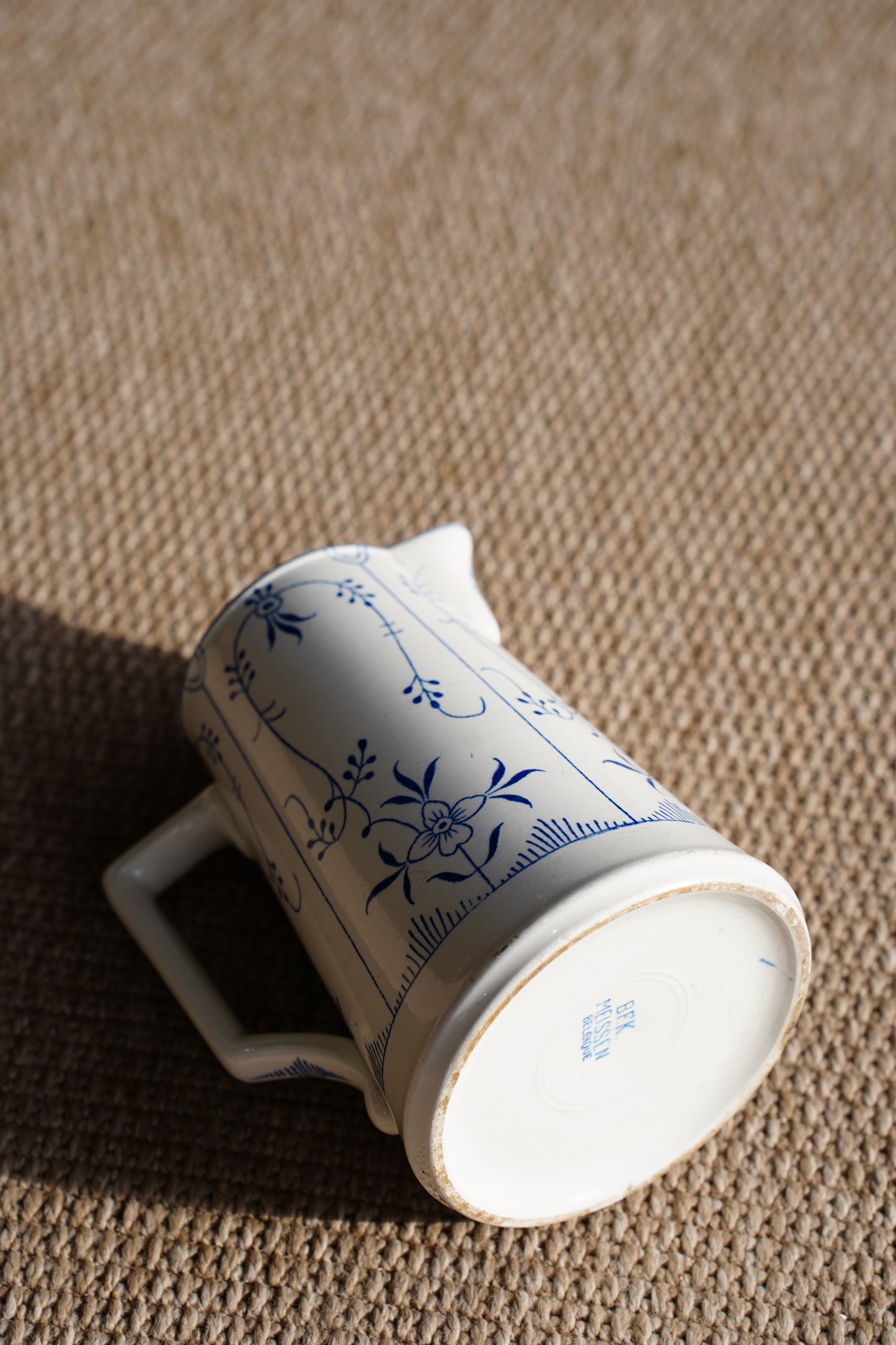 Blue and White Pitcher, Belgian Straw Flower Pattern