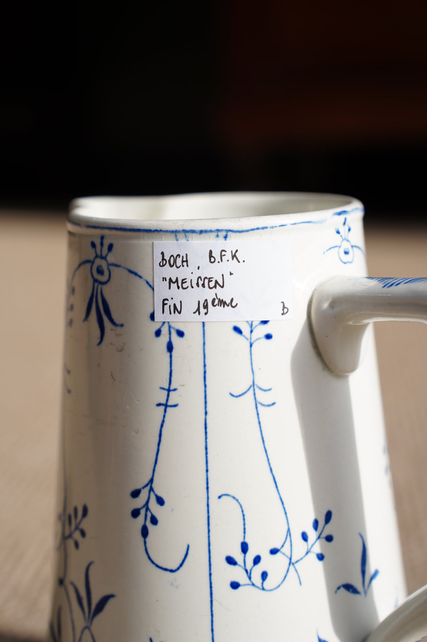Blue and White Pitcher, Belgian Straw Flower Pattern