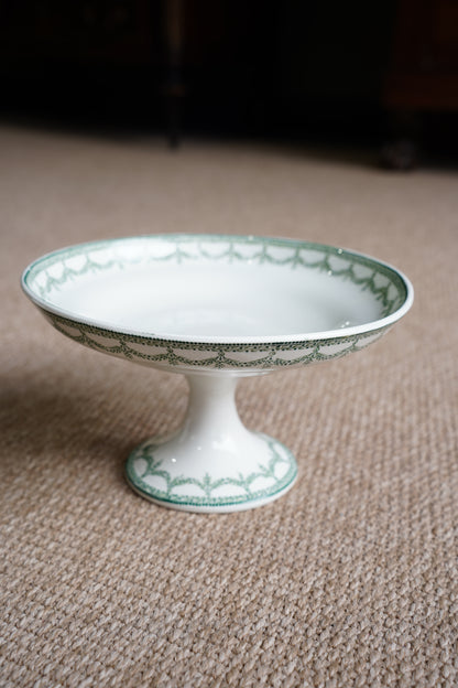 *RESERVED* Antique Green Transferware Compote, Belgian Faience