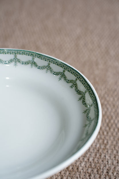 *RESERVED* Antique Green Transferware Compote, Belgian Faience