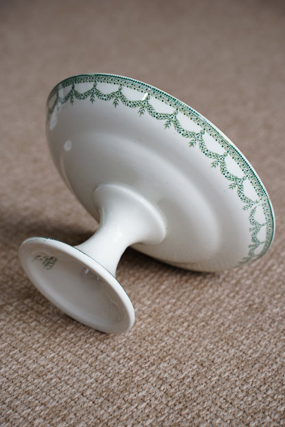 *RESERVED* Antique Green Transferware Compote, Belgian Faience