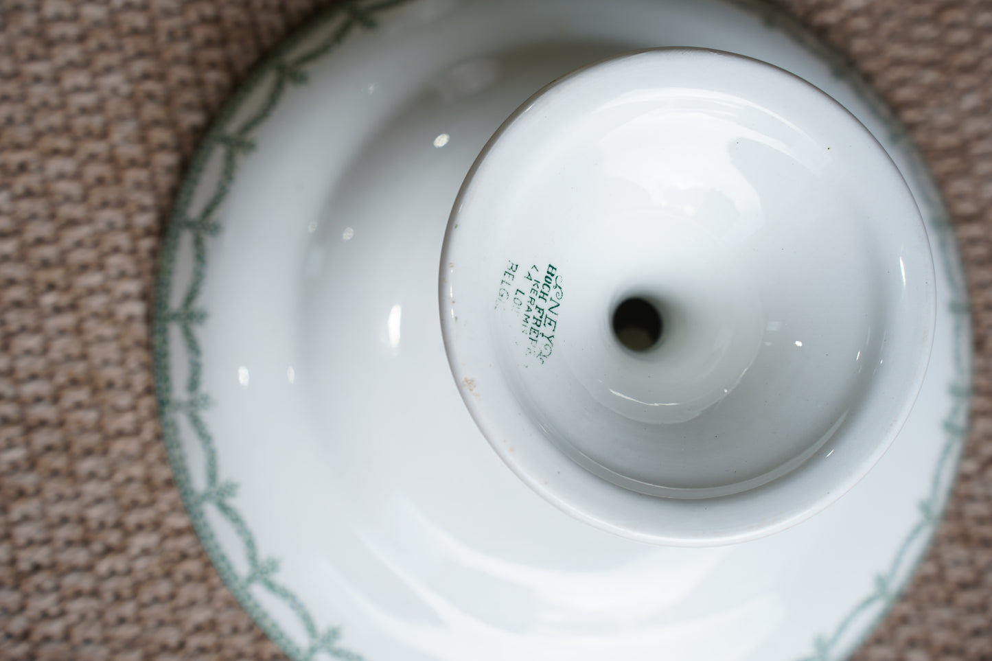 *RESERVED* Antique Green Transferware Compote, Belgian Faience