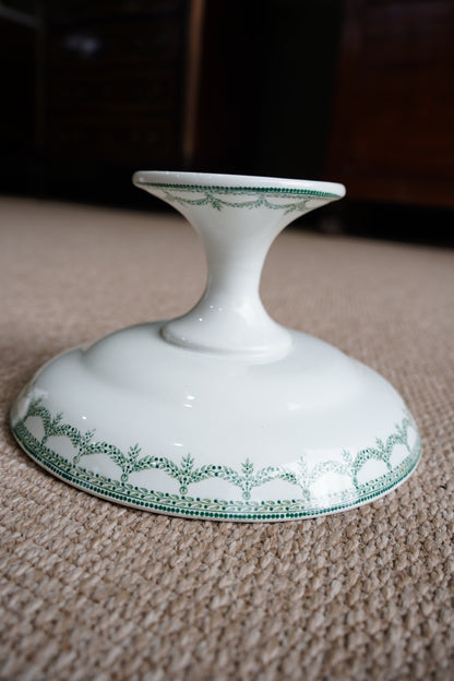 *RESERVED* Antique Green Transferware Compote, Belgian Faience