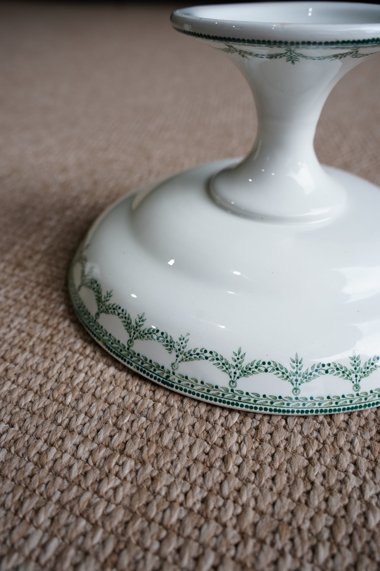 *RESERVED* Antique Green Transferware Compote, Belgian Faience
