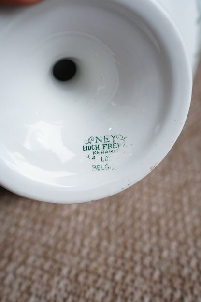 *RESERVED* Antique Green Transferware Compote, Belgian Faience