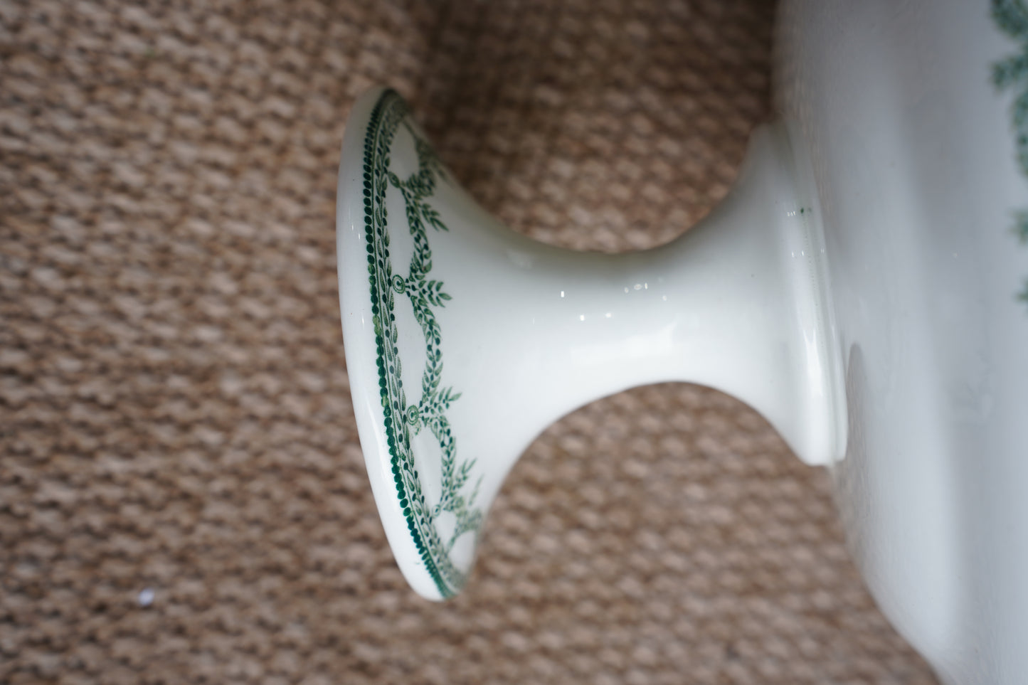 *RESERVED* Antique Green Transferware Compote, Belgian Faience