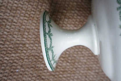 *RESERVED* Antique Green Transferware Compote, Belgian Faience