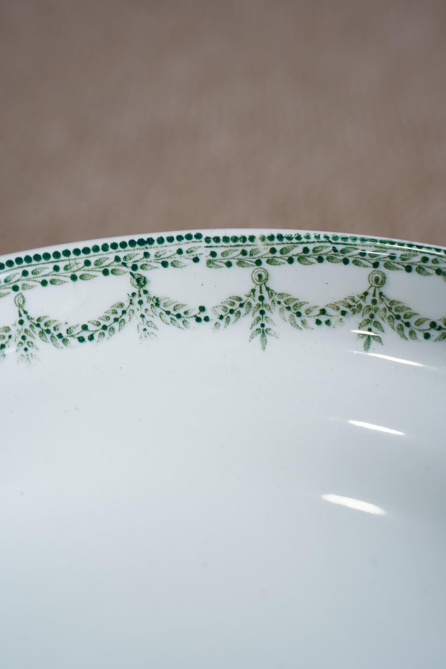 *RESERVED* Antique Green Transferware Compote, Belgian Faience