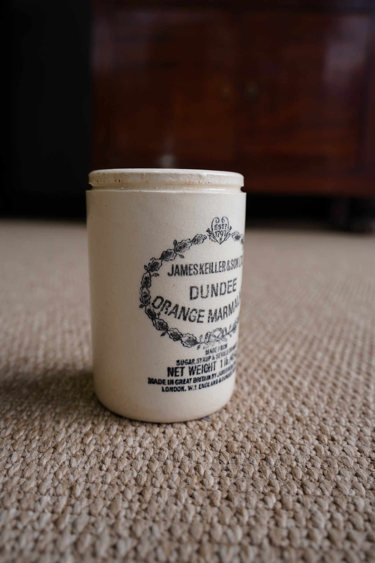 Antique Dundee Marmalade Pot, English Ironstone Crock, Circa 1900