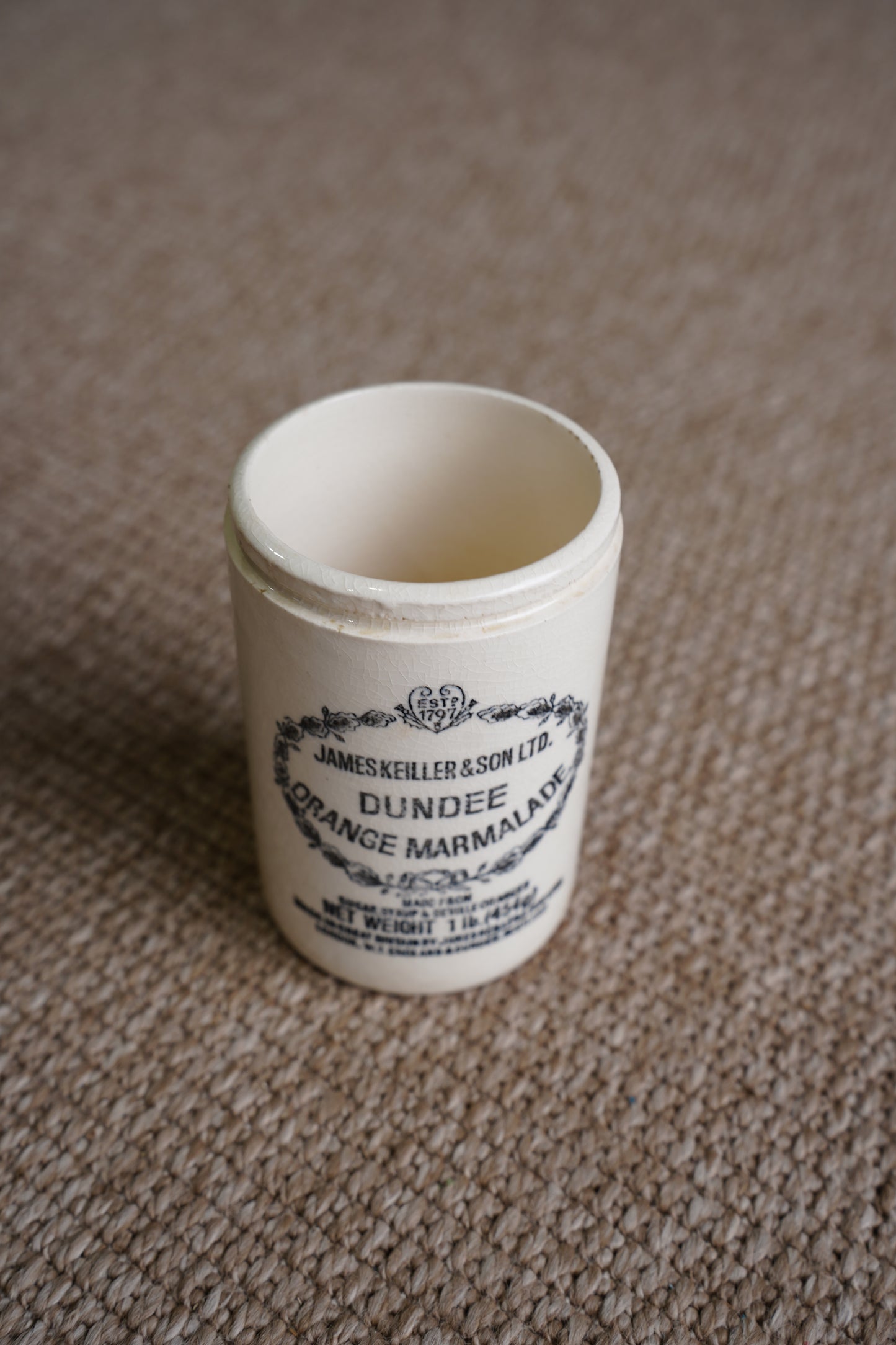 Antique Dundee Marmalade Pot, English Ironstone Crock, Circa 1900