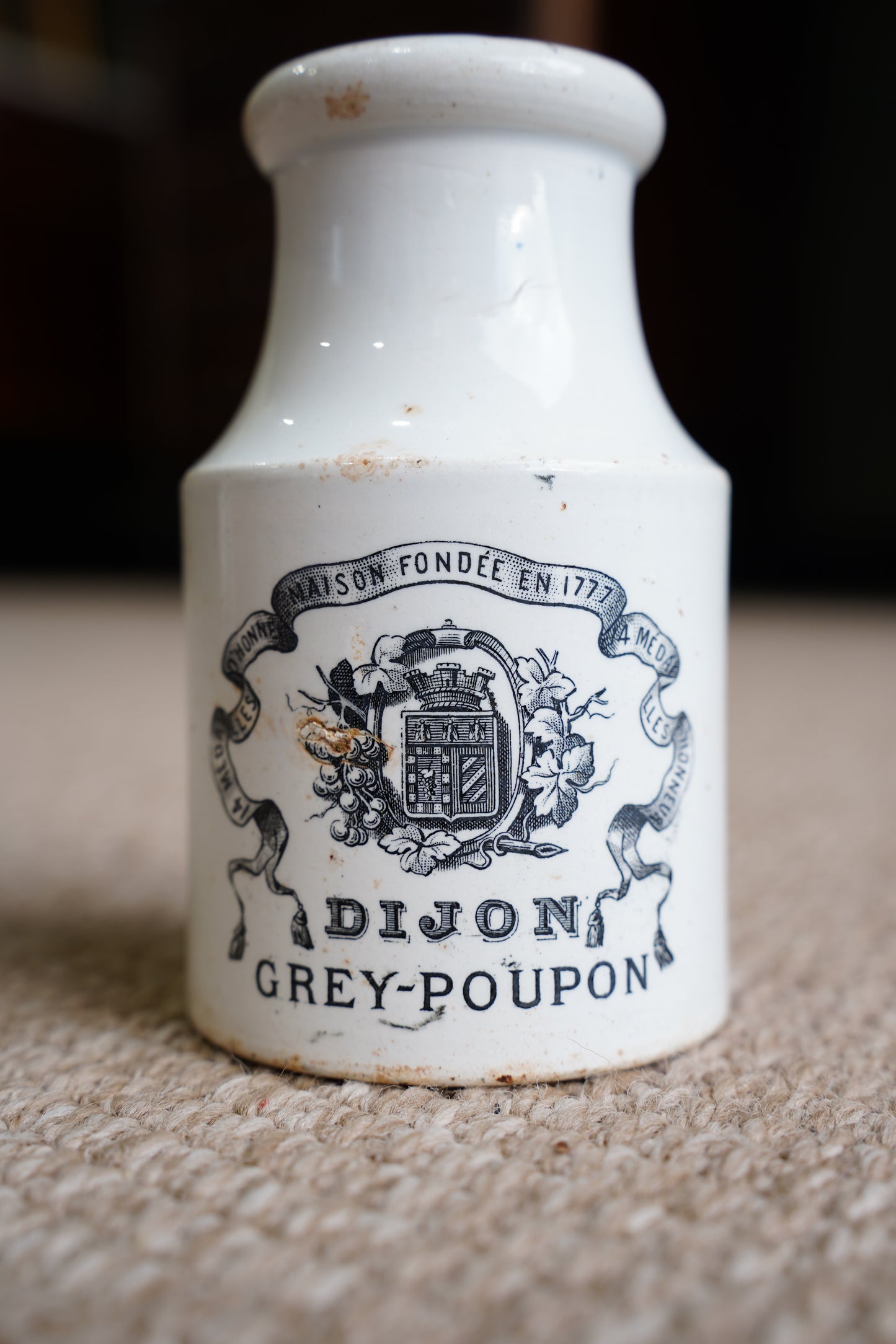 Antique French Grey Poupon Dijon Mustard Pot, Circa 1890