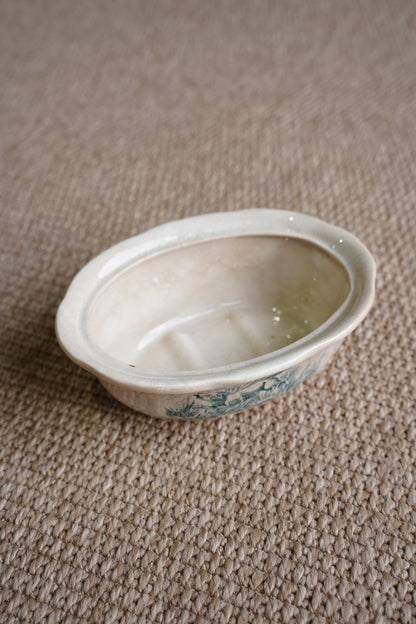 Vintage French Faience Soap Dish, Boar Hunting Transfer