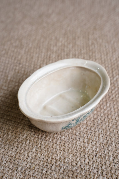 Vintage French Faience Soap Dish, Boar Hunting Transfer