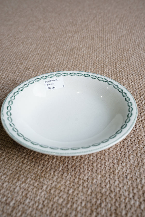 French Green Transferware Bowl, Laurel Border, Circa 1920s