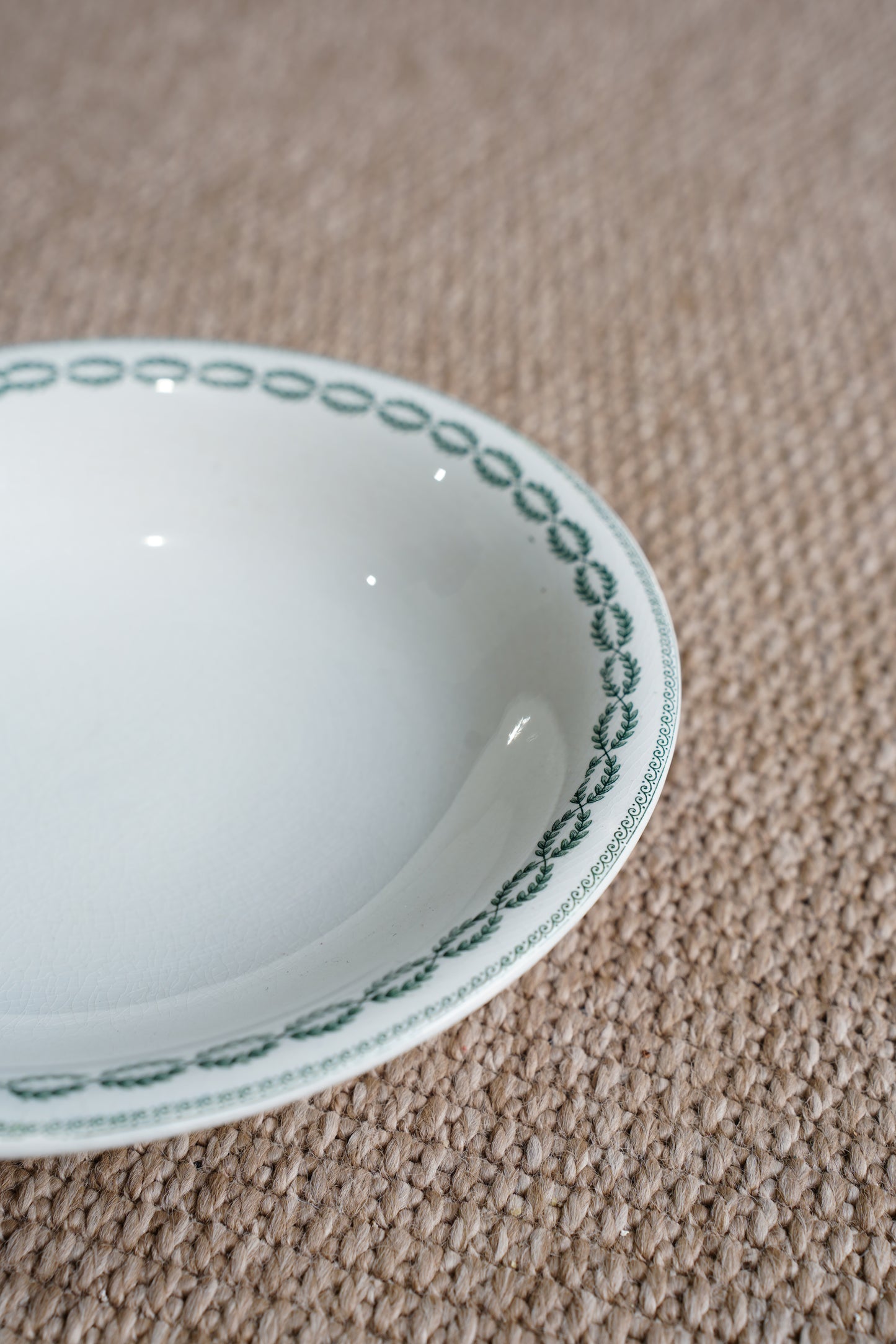 French Green Transferware Bowl, Laurel Border, Circa 1920s