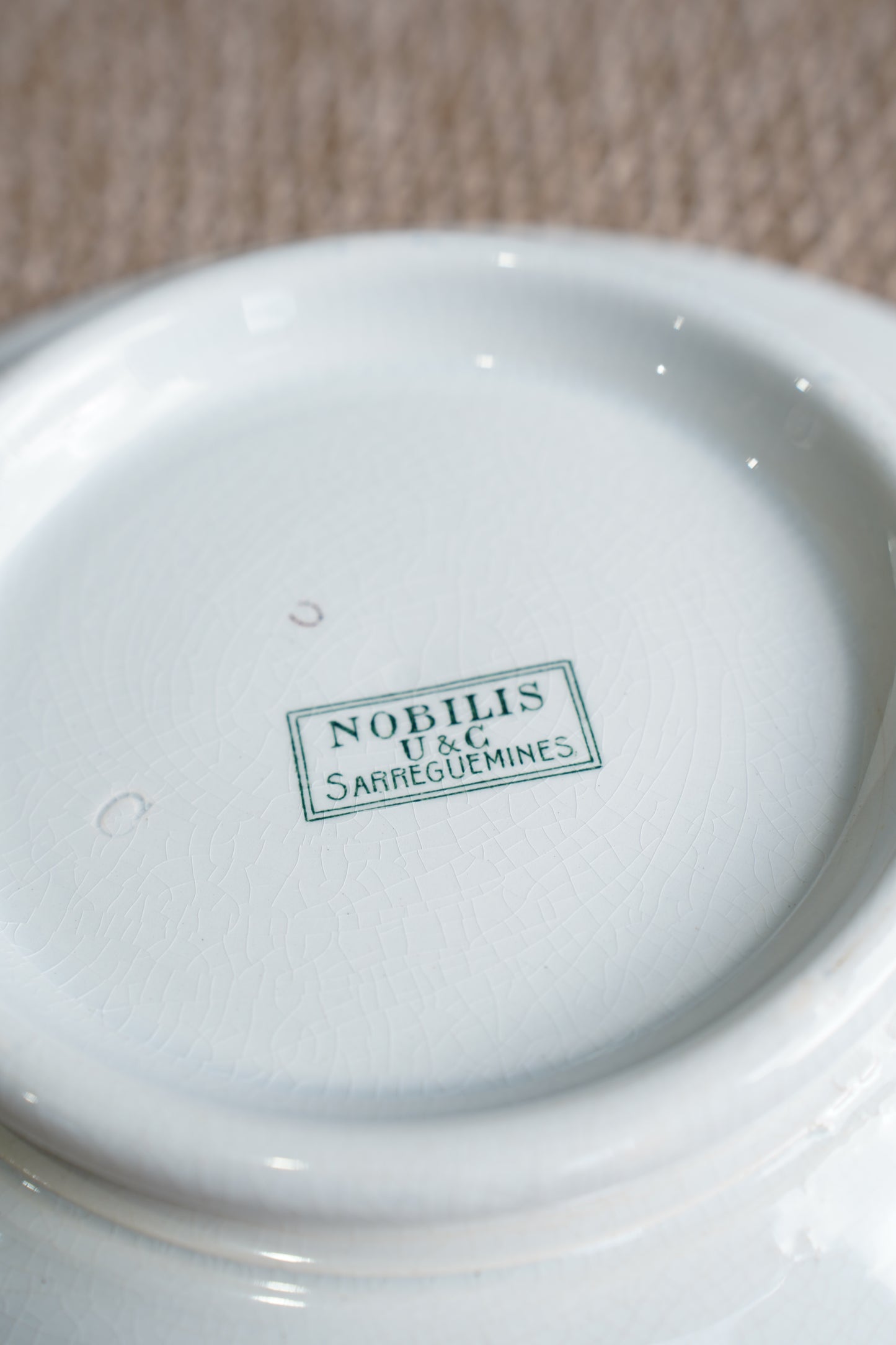 French Green Transferware Bowl, Laurel Border, Circa 1920s