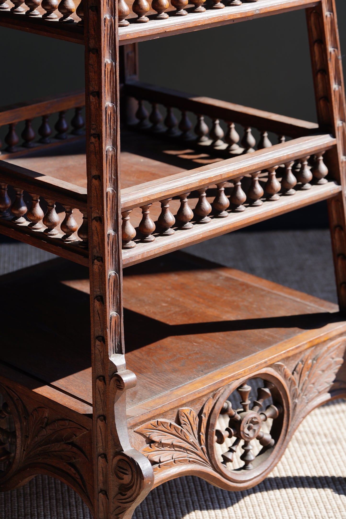 Antique Breton Oak Etagere with Carved Ship Wheel, Circa 1890